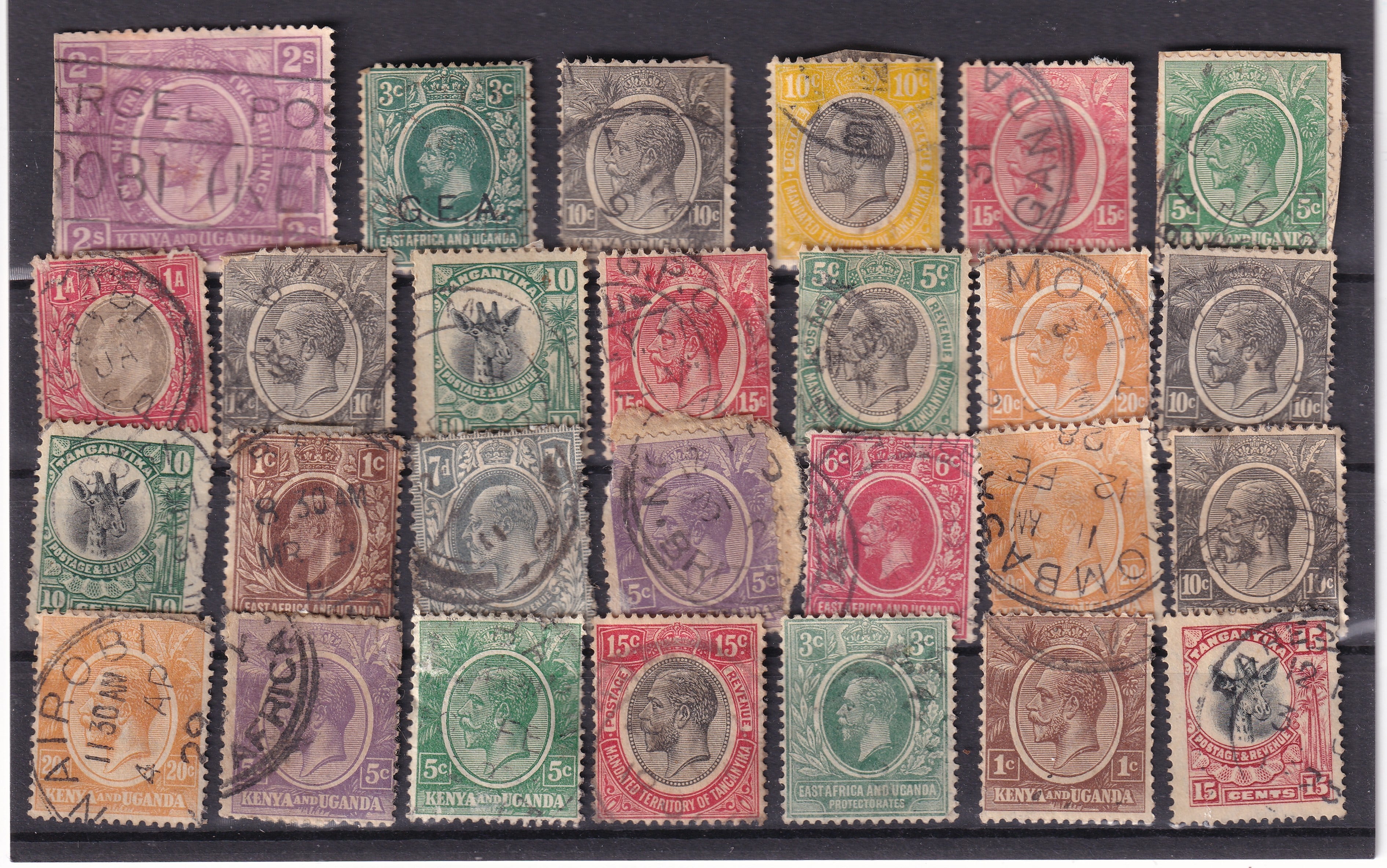 Stamped All Series Stamp Collectionsİngiliz Doğu Afrikası, Kenya, Uganda & Tanganyika (KGV) Damgalı Pul Lotu