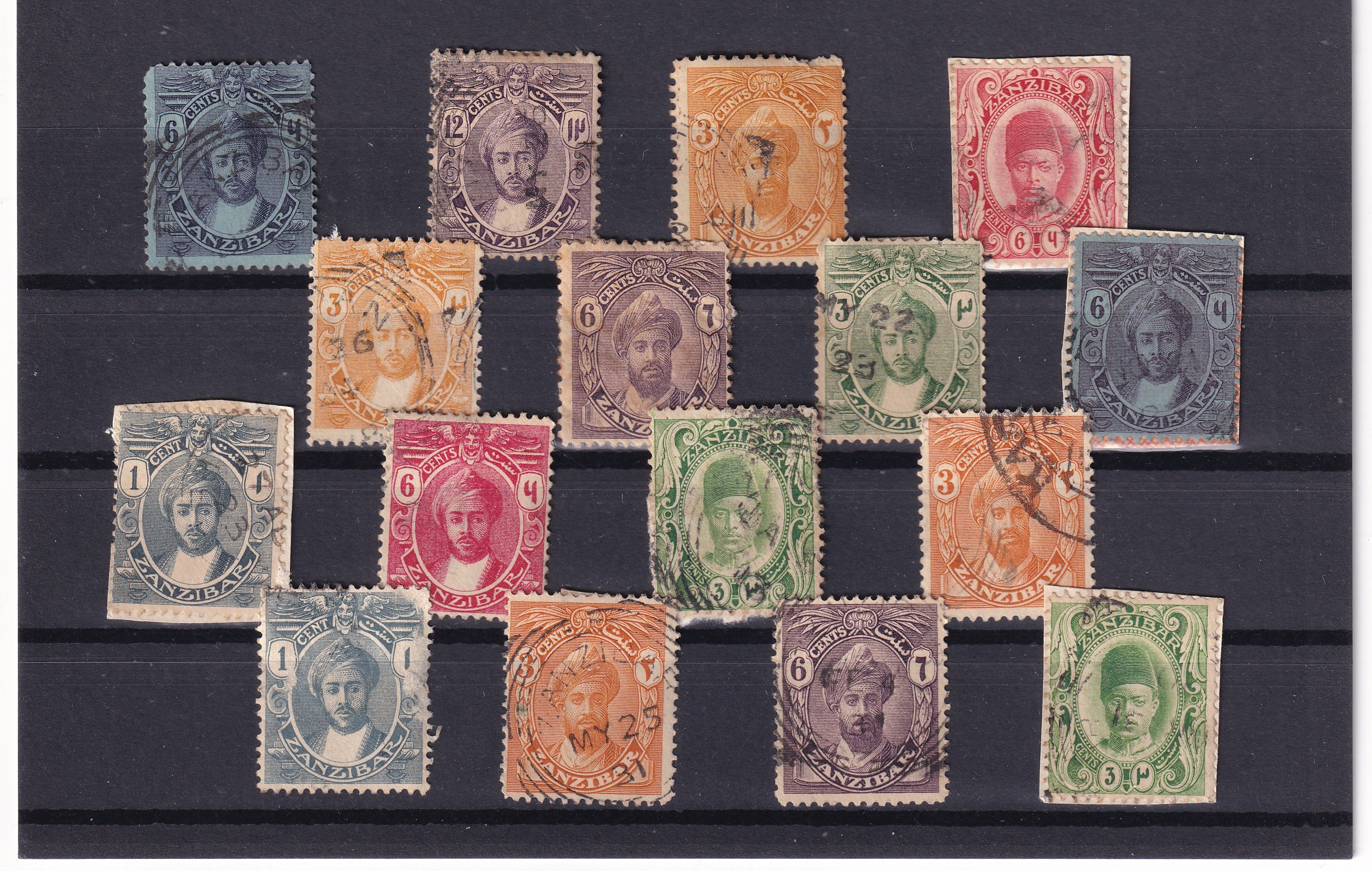 Stamped All Series Stamp CollectionsZanzibar (Sultanlık ve İngiliz Himayesi) Damgalı Pul Lotu - 16 Adet Kartela Seri