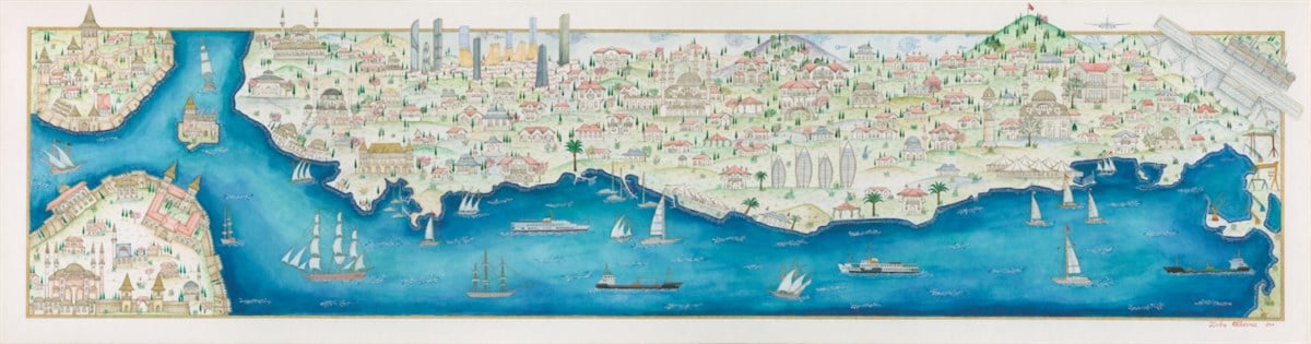 Zehra Akdeniz - Panoramic Istanbul Painting 70X18 CM (Original Print 1/30 Signed)