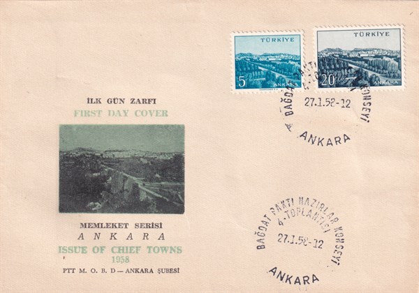 First Day CoverMemleket Serisi ANKARA 1958, İlk Gün Zarfı (FDC)