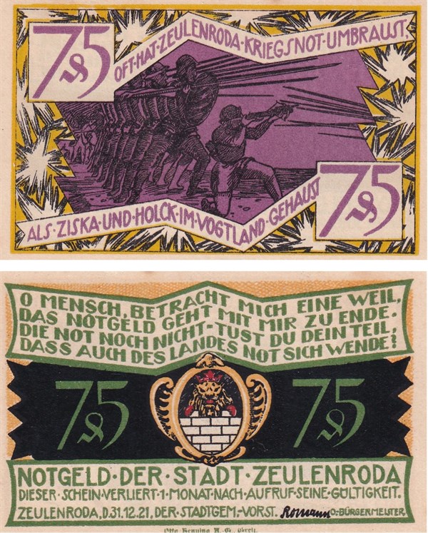 NotgeldAlmanya, Zeulenroda, 75 Pfennig (1921) History Series (5) Notgeld
