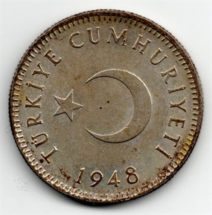 1934-1957 Dönemi Madeni Paraları1 Lira (1948) Gümüş (600 Ayar) ÇİL Eski Madeni Para