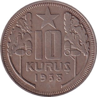 1934-1957 Dönemi Madeni Paraları10 Kuruş (1938) Nikel ÇT/ÇÇT Eski Madeni Para