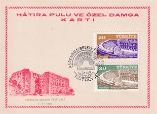 Stamped All Series Stamp CollectionsAspendos (BELKIS) Festivali (1959) Hatıra Pulu ve Özel Damga Kartı