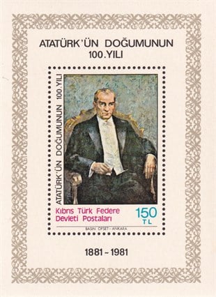 Untagged All Series Stamp Collections1981, Atatürk'ün Doğumunun 100. Yılı, Kıbrıs Türk Federe Devleti Postaları Blok Dantelsiz Pul