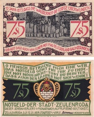 NotgeldAlmanya, Zeulenroda, 75 Pfennig (1921) History Series (3) Notgeld