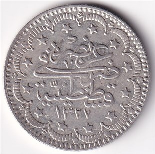 Ottoman Empire CoinsSultan V. Mehmed Reşad, Gümüş 5 Kuruş 1327/1 (1909) ÇT/ÇÇT Eski Madeni Para