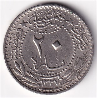Ottoman Empire CoinsSultan V. Mehmed Reşad, 20 Para 1327/6 (1914) ÇİL Eski Madeni Para