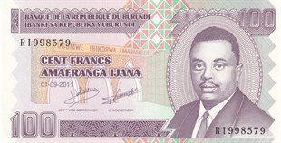 Yabancı Devletlerin Kağıt ParalarıBurundi, 100 Frank (2011) P#44 ÇİL Eski Yabancı Kağıt Para