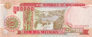 Yabancı Devletlerin Kağıt ParalarıMozambik, 100.000 Meticais (1993) P#139 ÇİL Eski Yabancı Kağıt Para