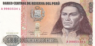 Yabancı Devletlerin Kağıt ParalarıPeru, 500 Intis (1987) P#134b ÇİL Eski Yabancı Kağıt Para