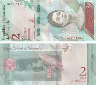 Yabancı Devletlerin Kağıt ParalarıVenezuela, 2 Bolivar (2018) P#101 ÇİL Eski Yabancı Kağıt Para