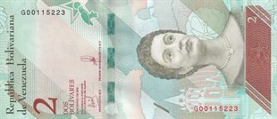 Yabancı Devletlerin Kağıt ParalarıVenezuela, 2 Bolivar (2018) P#101 ÇİL Eski Yabancı Kağıt Para