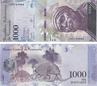 Yabancı Devletlerin Kağıt ParalarıVenezuela, 1.000 Bolivar (2017) P#95 ÇİL Eski Yabancı Kağıt Para