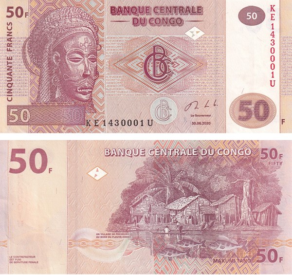 Foreign State BanknotesDemokratik Kongo Cumhuriyeti, 50 Frank (2020) P#97 ÇİL Eski Yabancı Kağıt Para