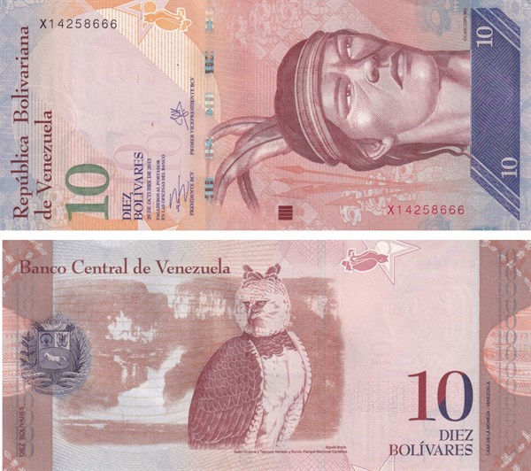 Yabancı Devletlerin Kağıt ParalarıVenezuela, 10 Bolivar (2013) P#90 ÇİL Eski Yabancı Kağıt Para
