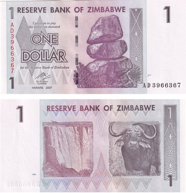 Yabancı Devletlerin Kağıt ParalarıZimbabve, 1 Dolar (2007) P#65 ÇİL Eski Yabancı Kağıt Para