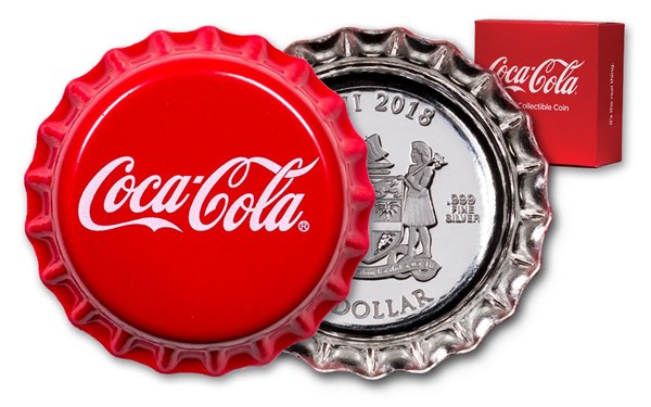 フィジー共和国 1ドル銀貨☆コカ・コーラの蓋／2018年／未使用／珍品／希少／ 2018年フィジー1ドル銀コカコーラボトルキャップ □レア！2018
