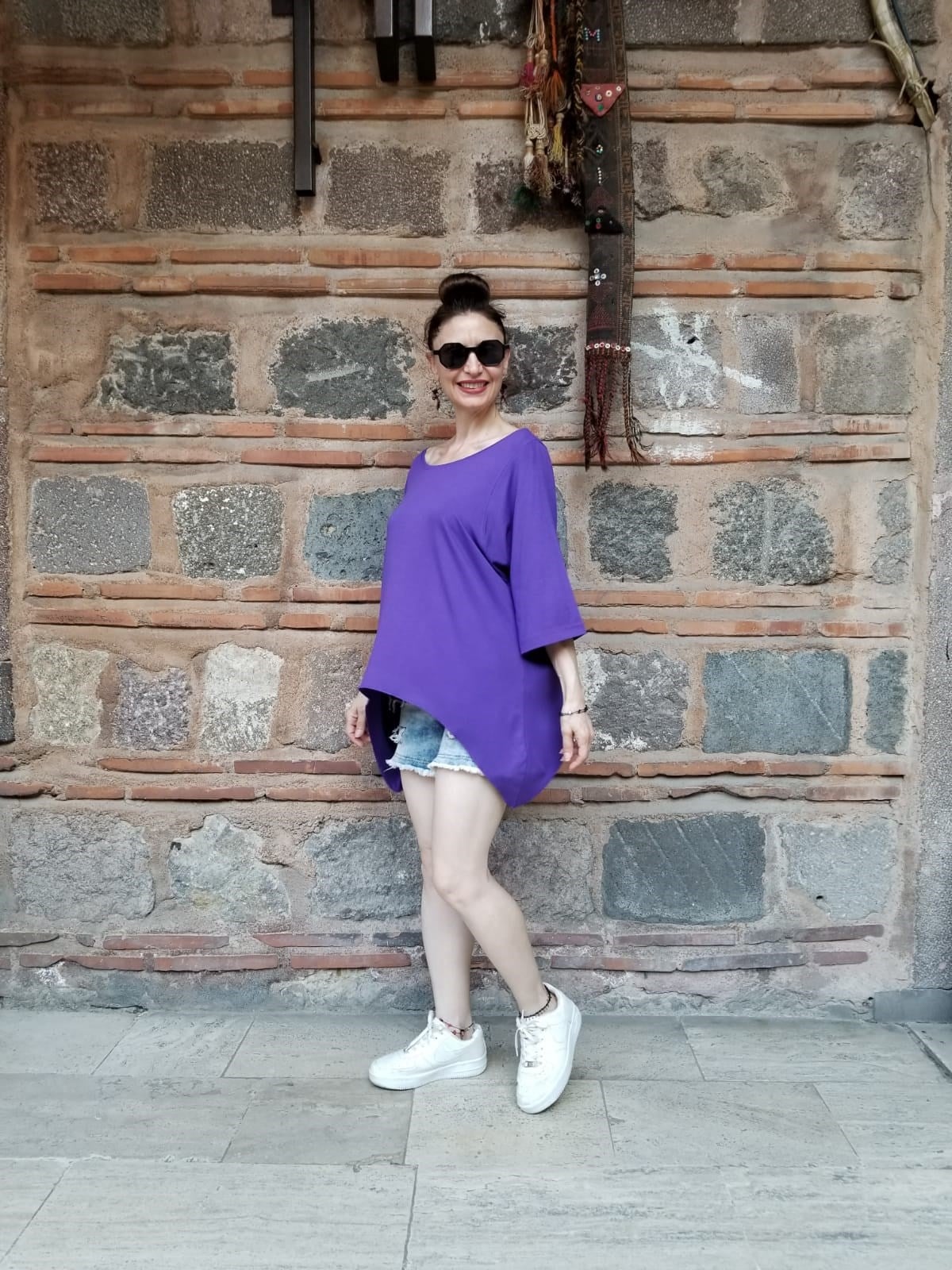 % 100 Pamuk Viskon Mor Penye Bluz