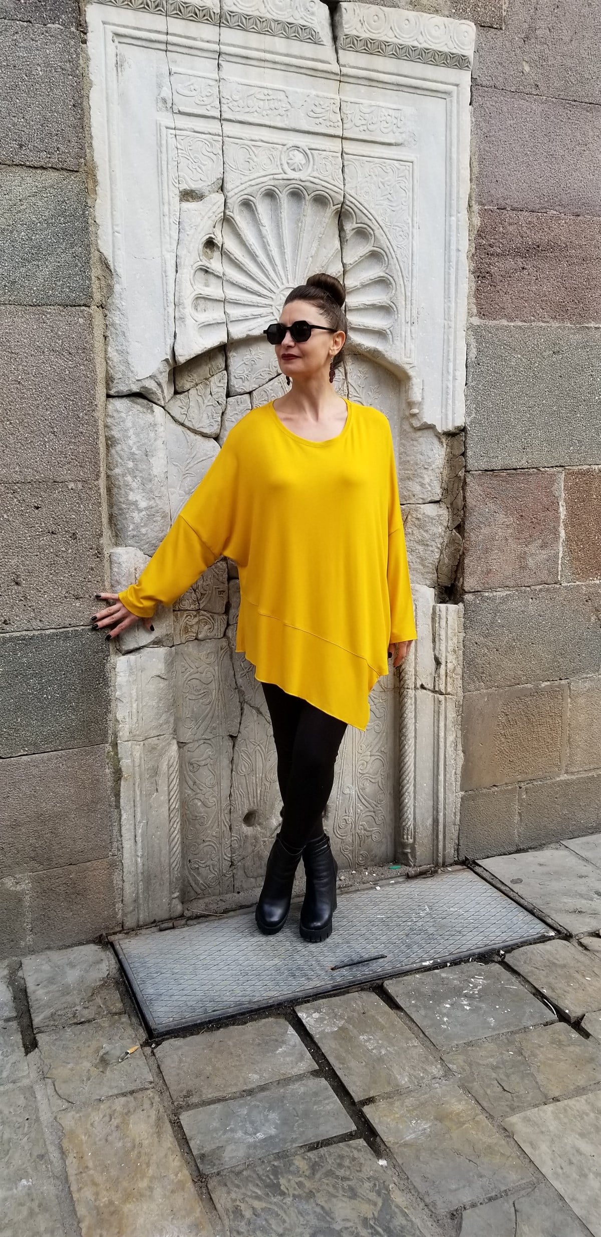  Hardal Asimetrik Bluz (Triko Kumaş)