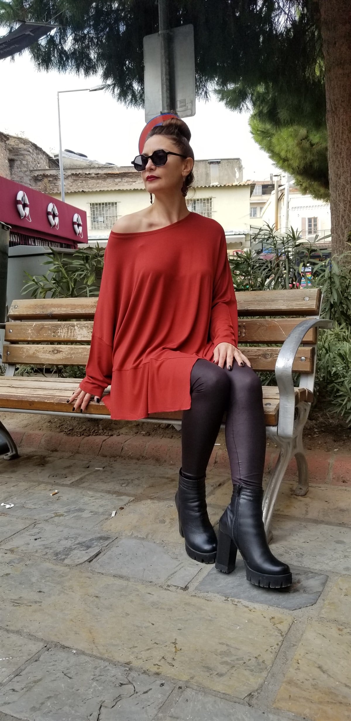  Kiremit Rengi Asimetrik Bluz (Triko Kumaş)