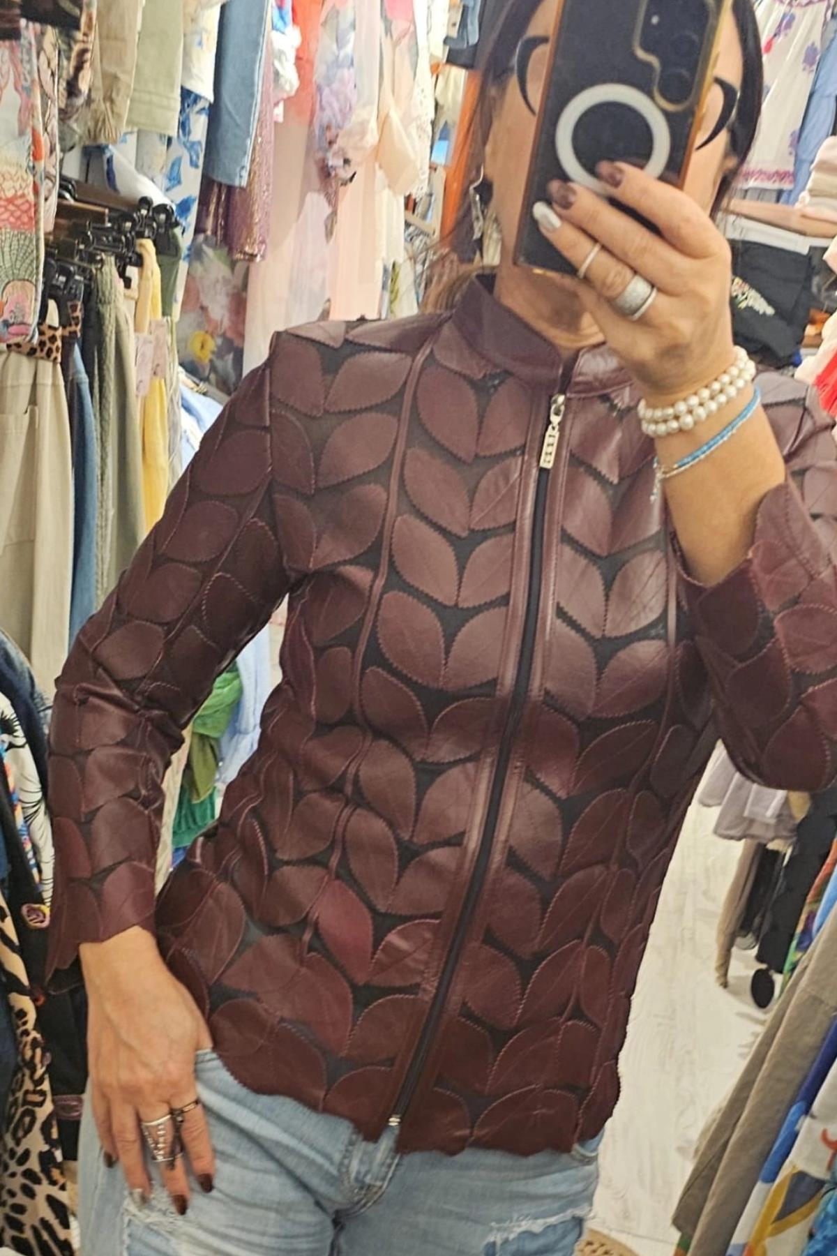 %100 Gerçek Deri Tasarım Ceket Bordo