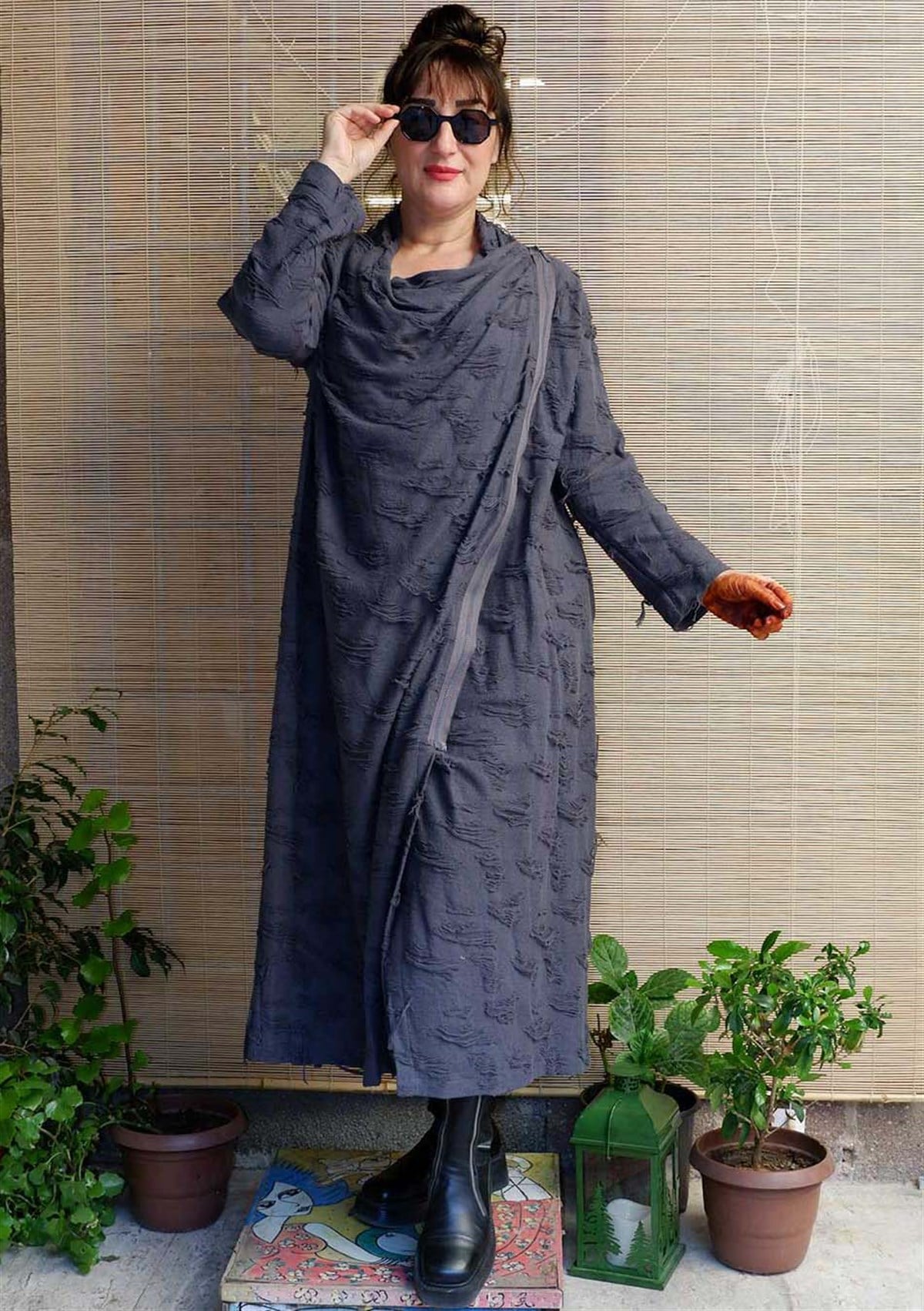 Antrasit Fermuar Detaylı Elbise