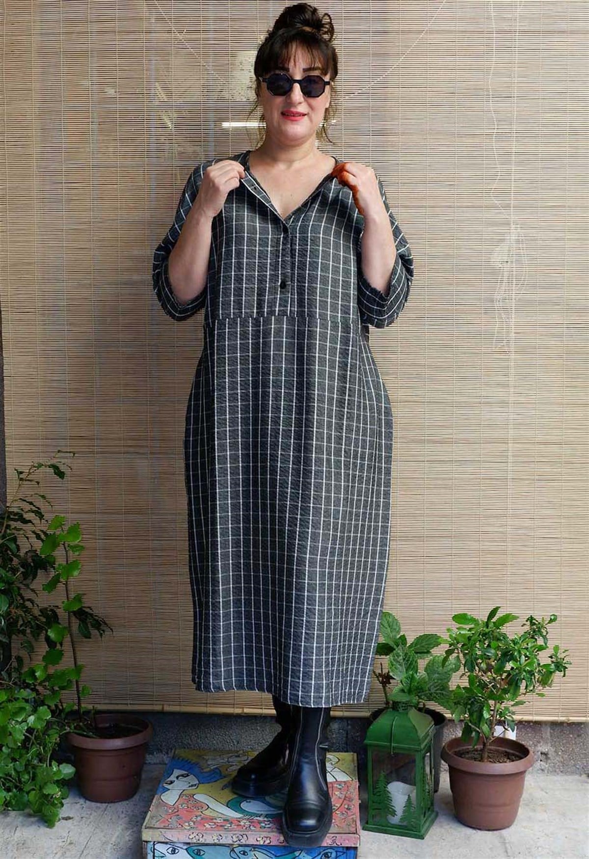 Antrasit Kareli Elbise