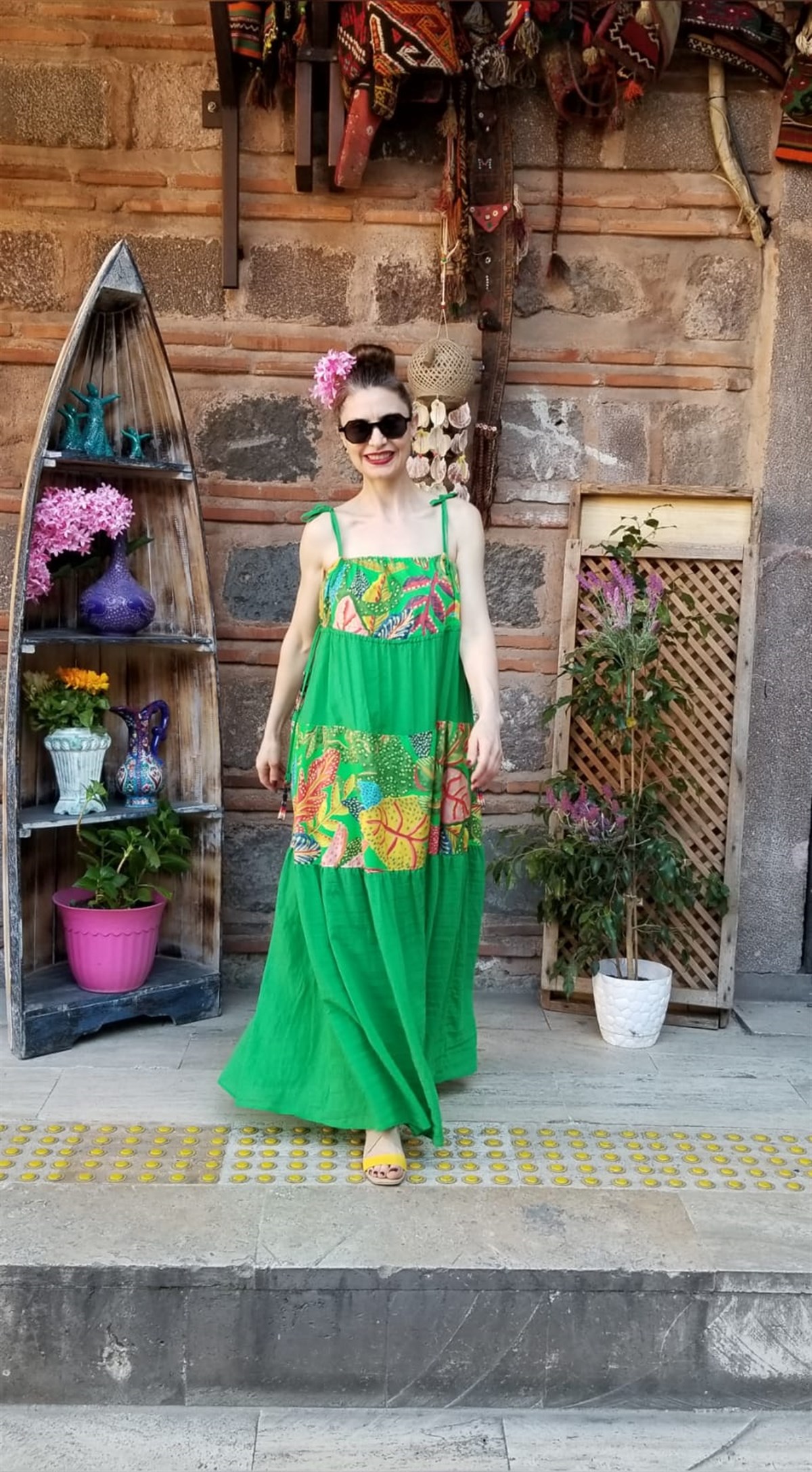 Askılı Astarlı Desenli Elbise 