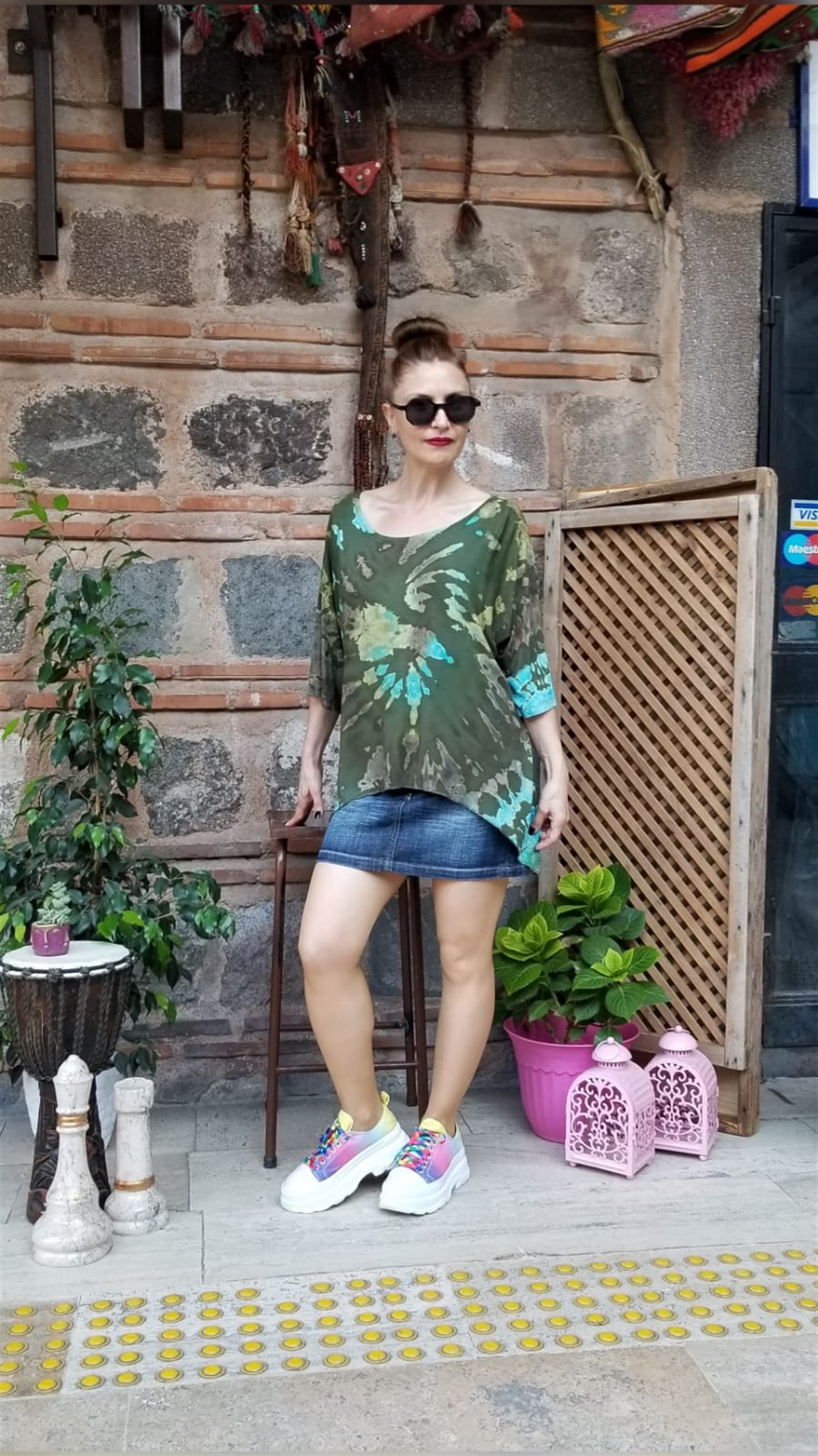 Batik Desenli Asimetrik Penye Kumaş Bluz