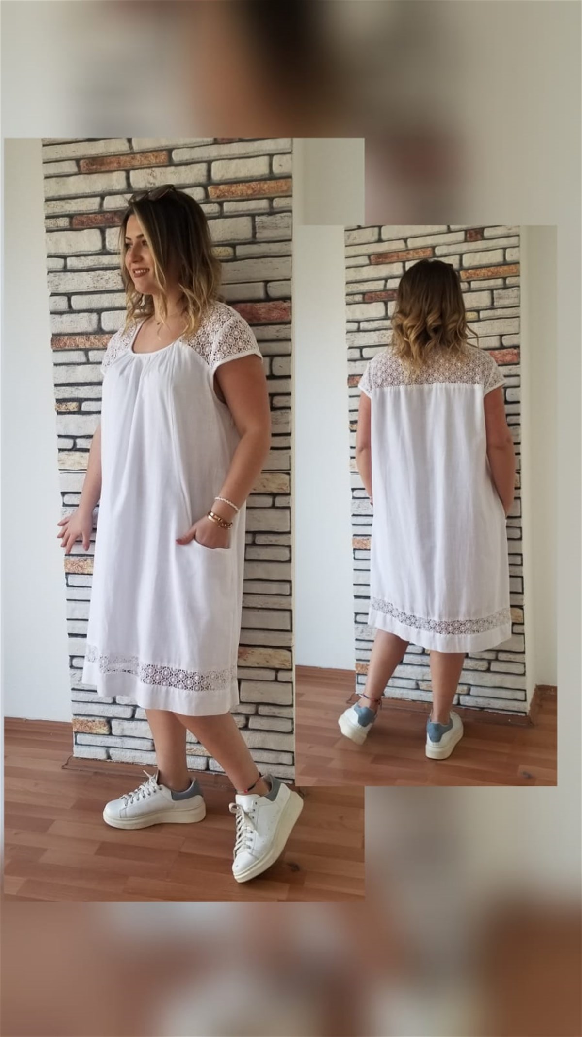 Beyaz Keten Elbise