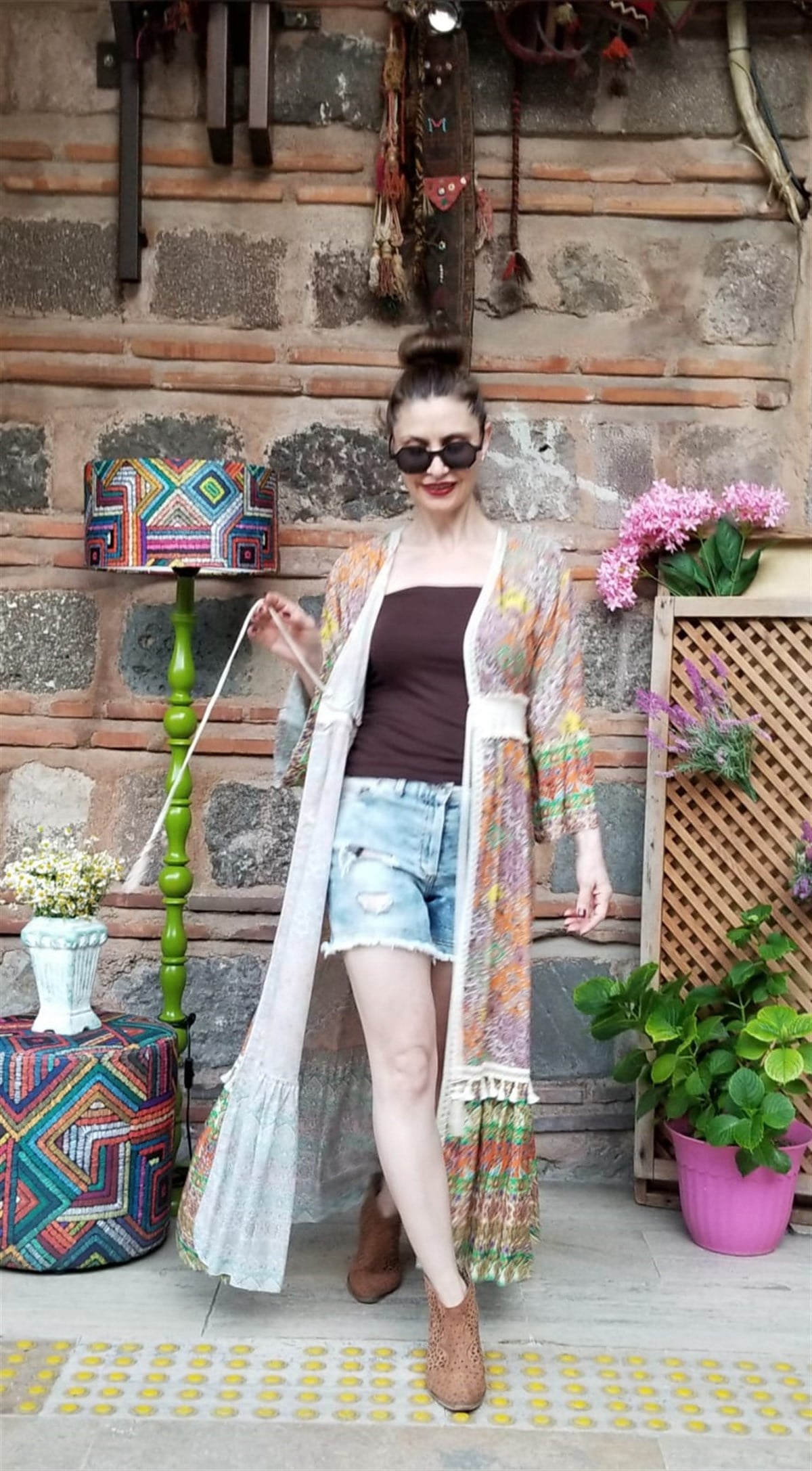 Bohem Tarzı Etnik Desen Uzun Kaftan 