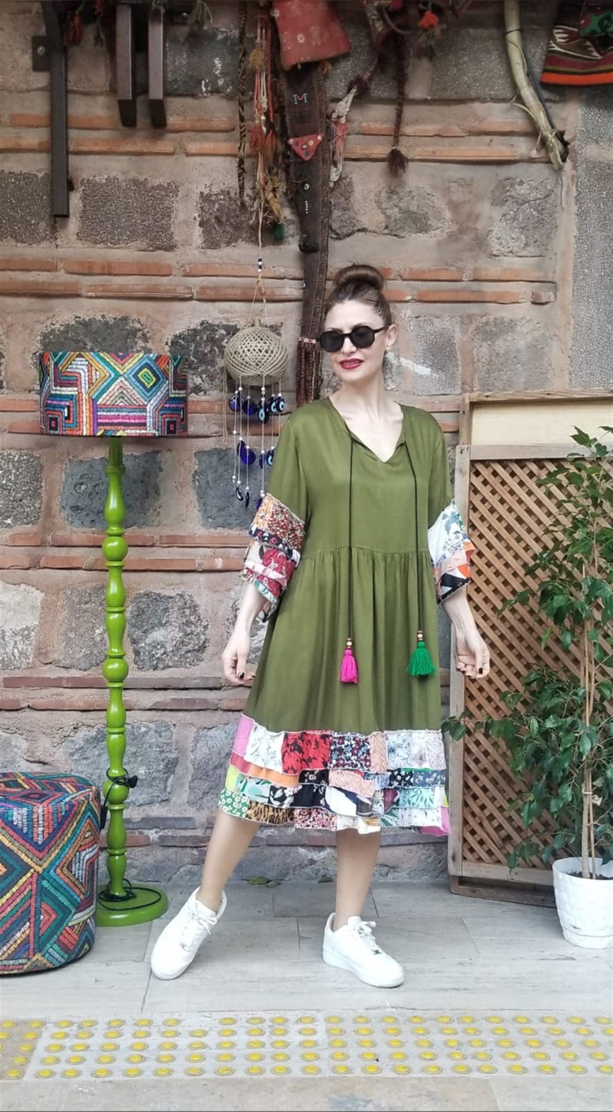 Bohem Tarzı Haki Elbise