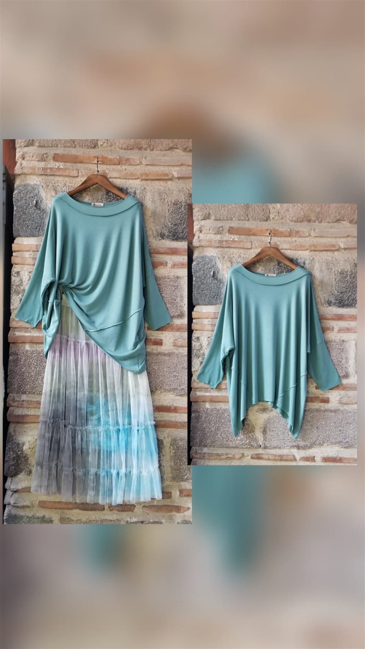 Çağla 'Yeşili Parçalı Bluz (Triko Kumaş)