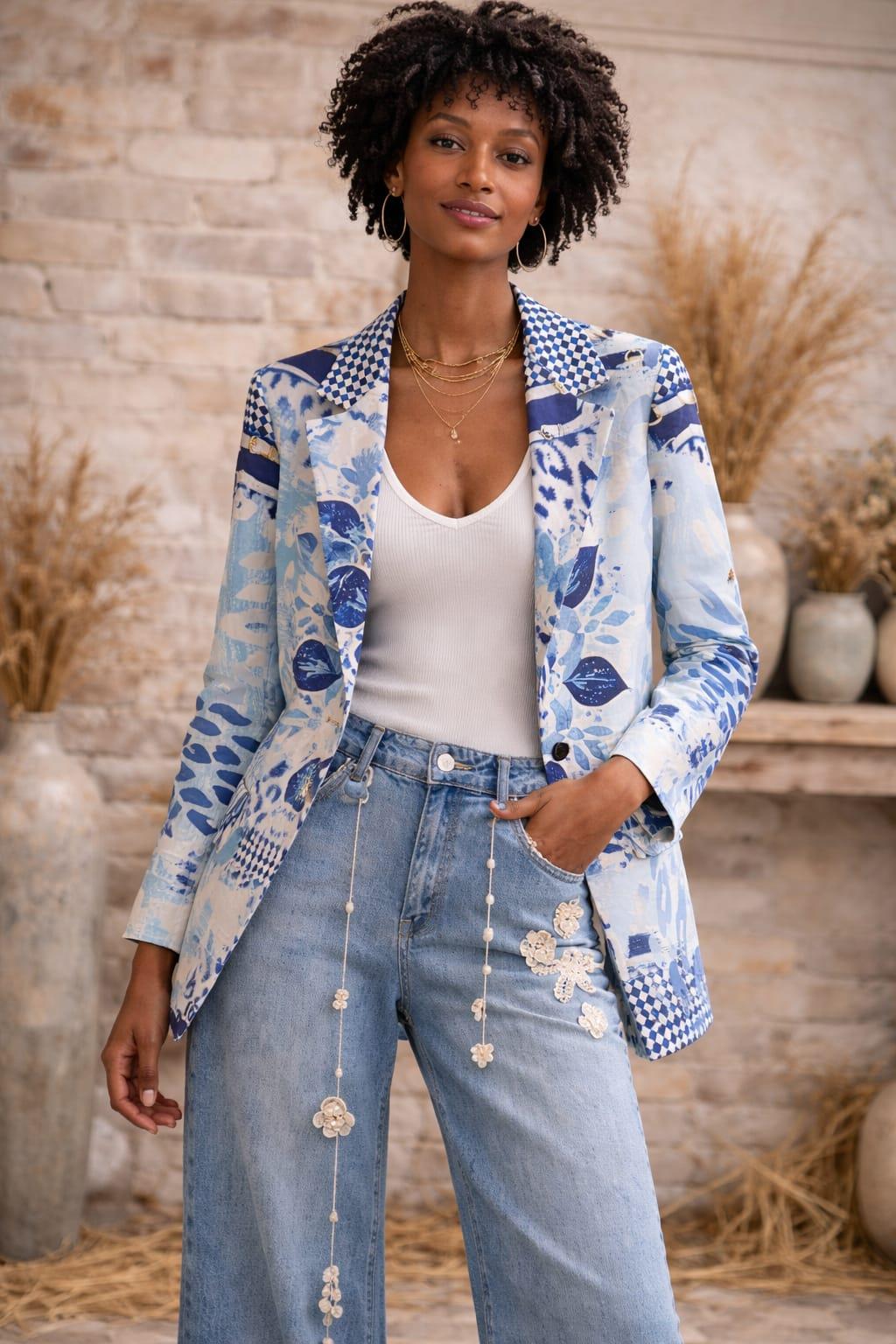 Desenli Blazer Ceket Renkli