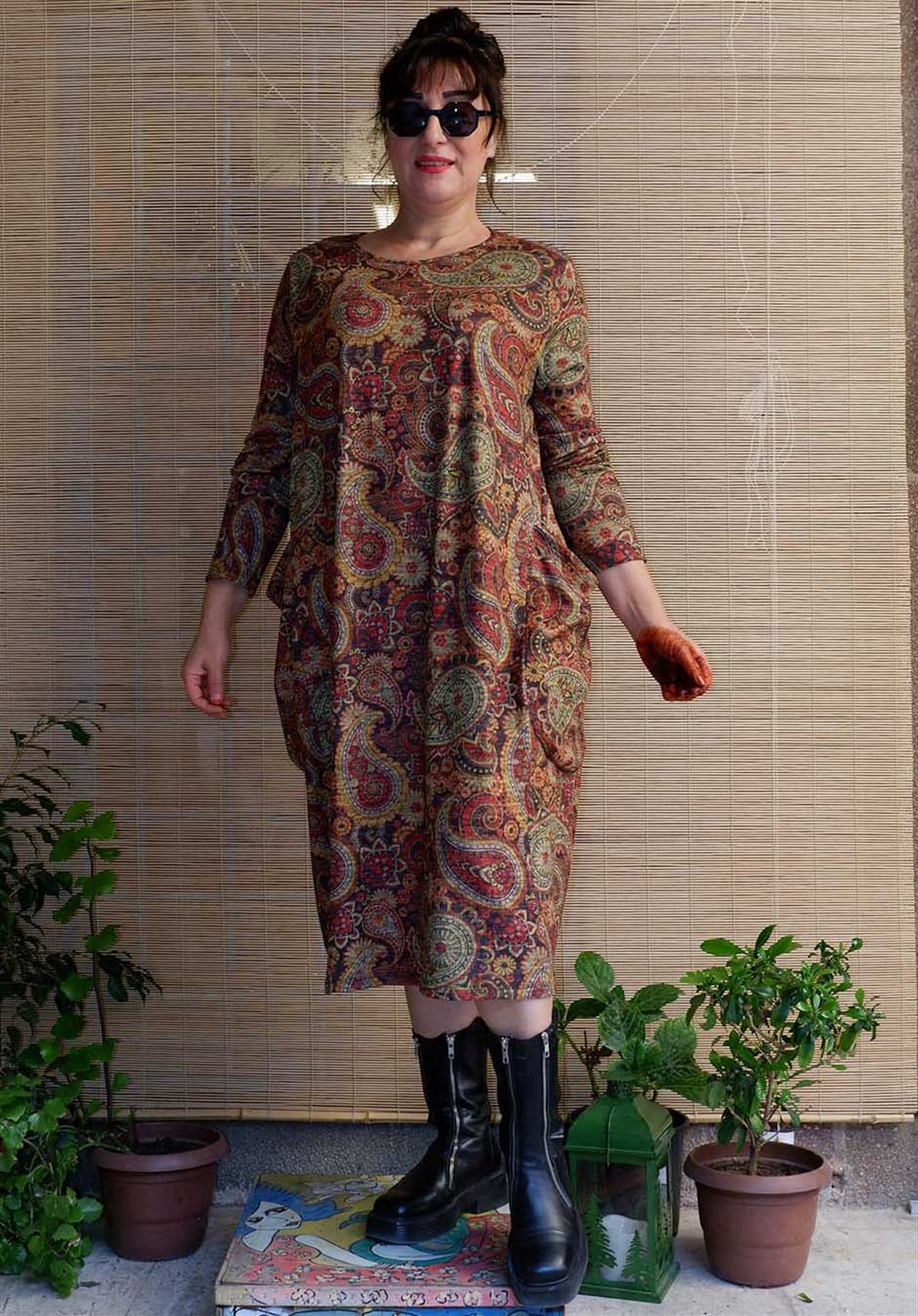 Desenli Cepli Elbise