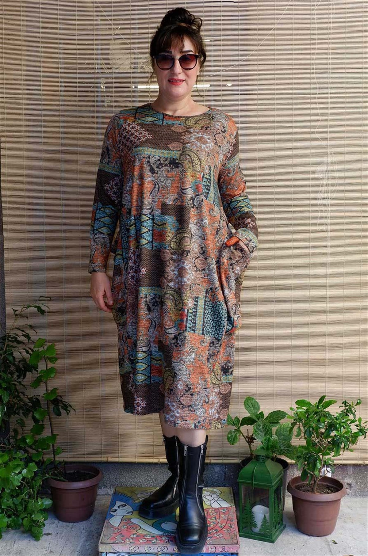 Desenli Cepli Elbise