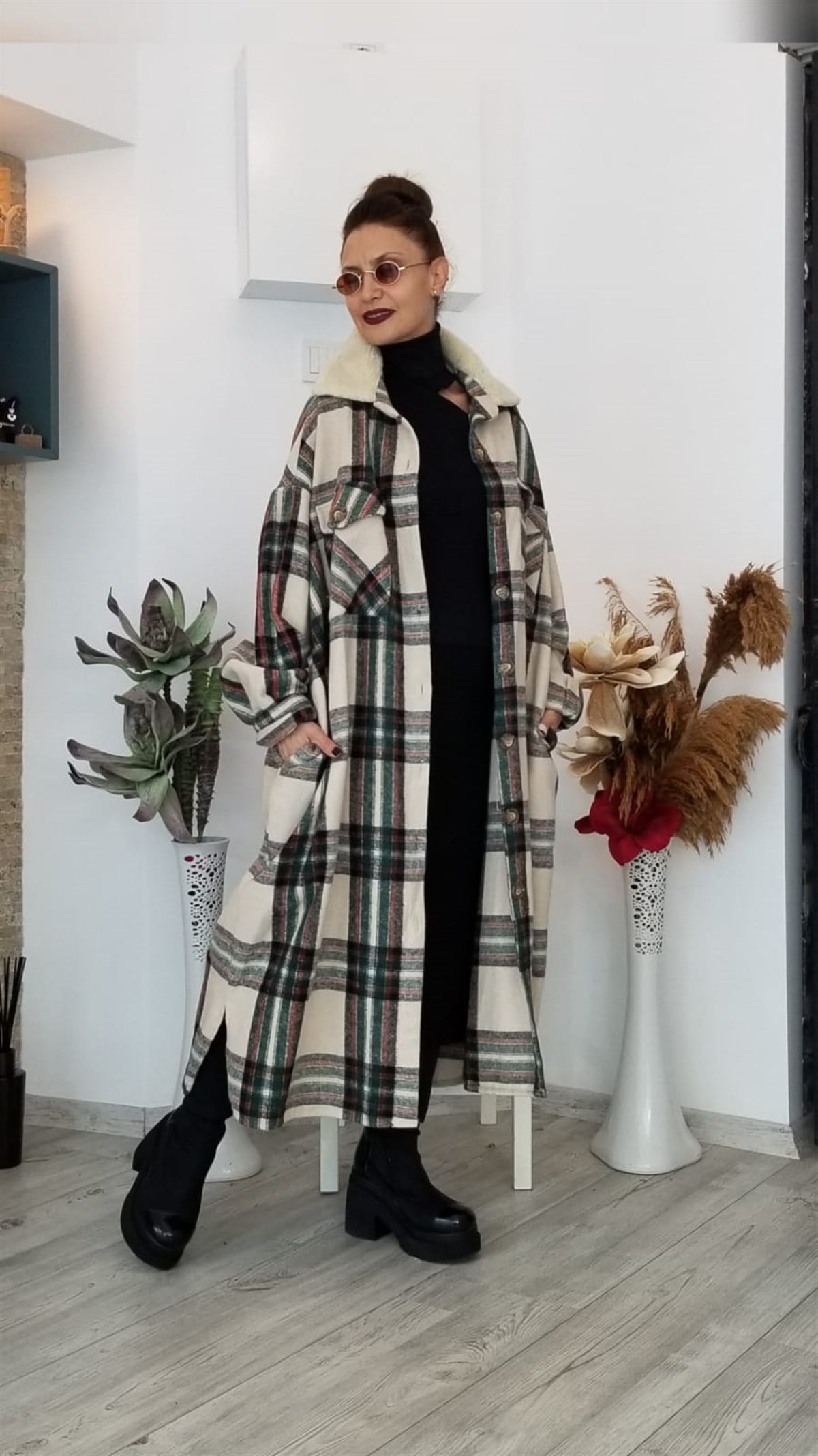 Ekose Kaşe Kumaş Kaban