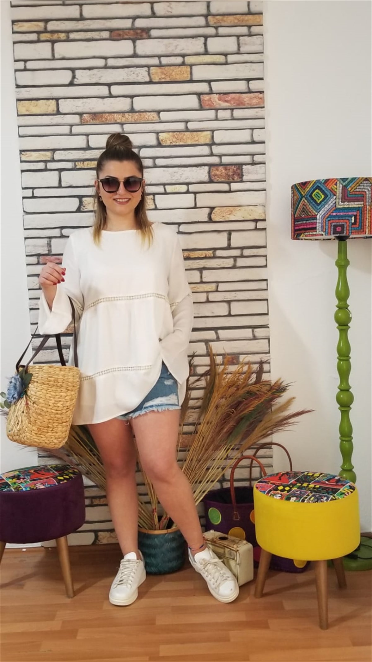 Ekru  İçi Astarlı Mini Elbise 