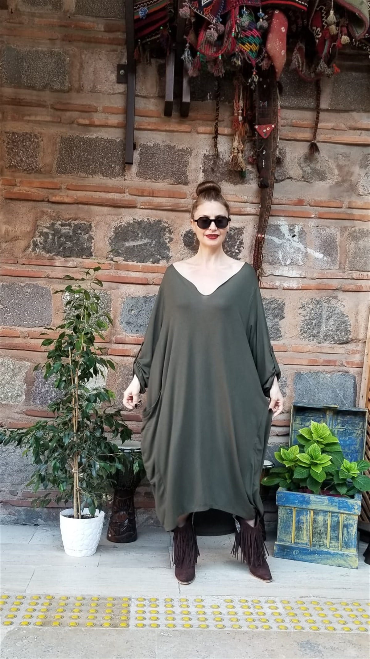 Haki Renk Elbise (Triko Kumaş)