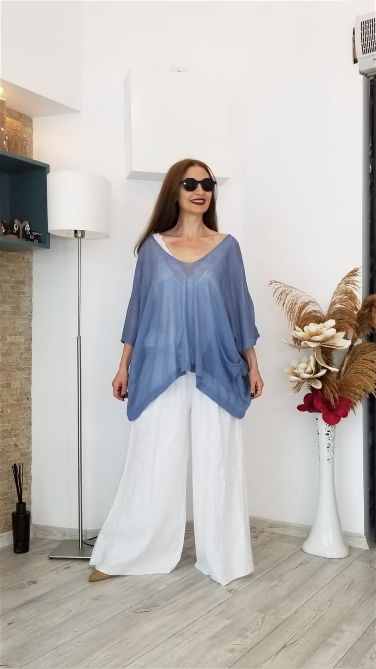 İndigo İtalyan Merserize Bluz