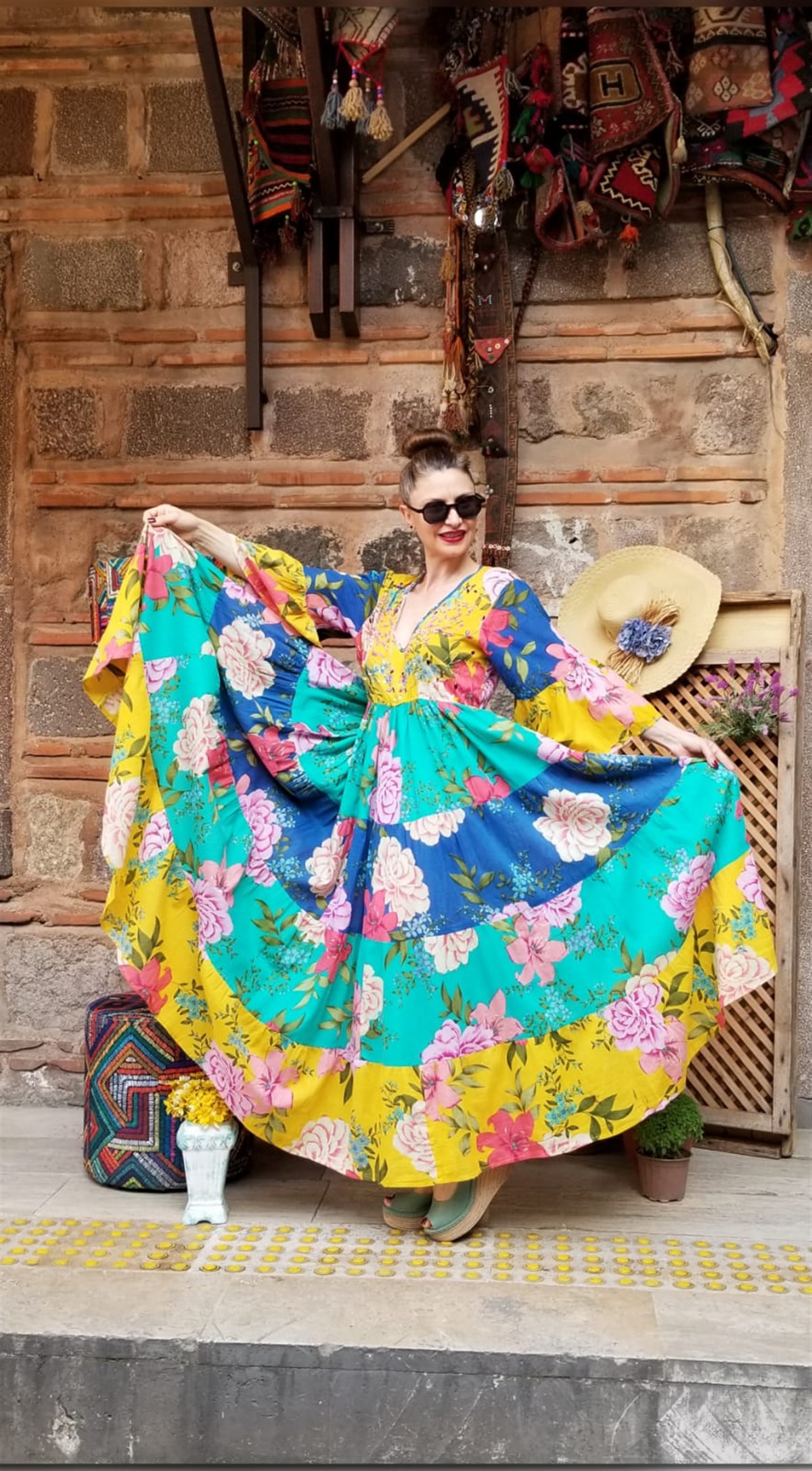 İspanyol Kol Renkli Bohem Tarzı Elbise