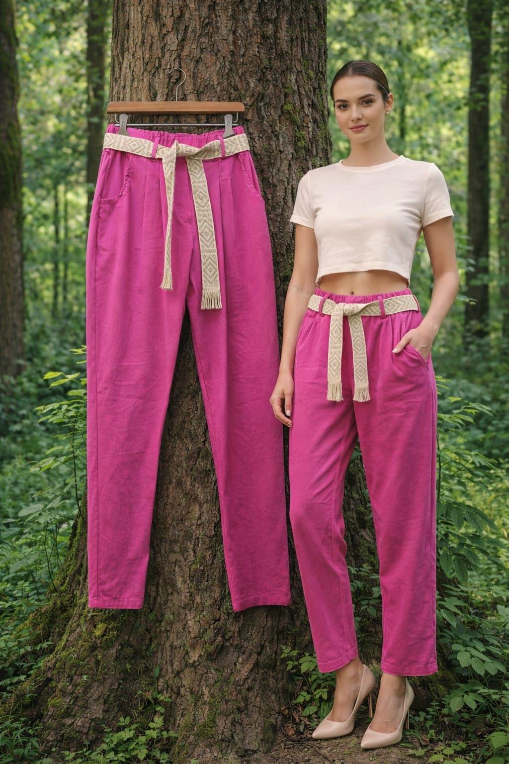 Italian beli kemerli pantolon elastik bir yapıya sahip yandan cepli renk pembe