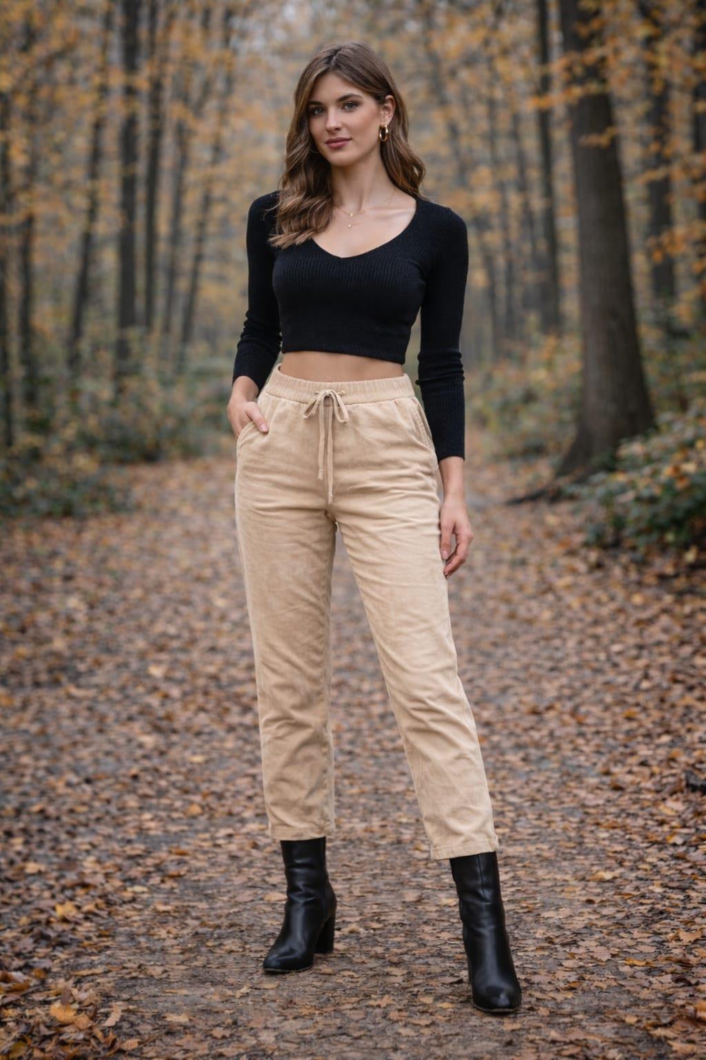 İtalian nubuk elastik beli lastikli pantolon renk bej