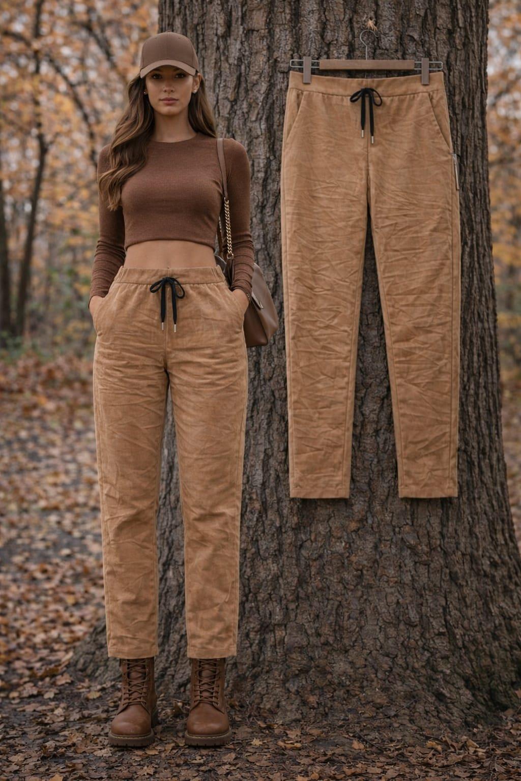 İtalian nubuk elastik beli lastikli pantolon renk camel