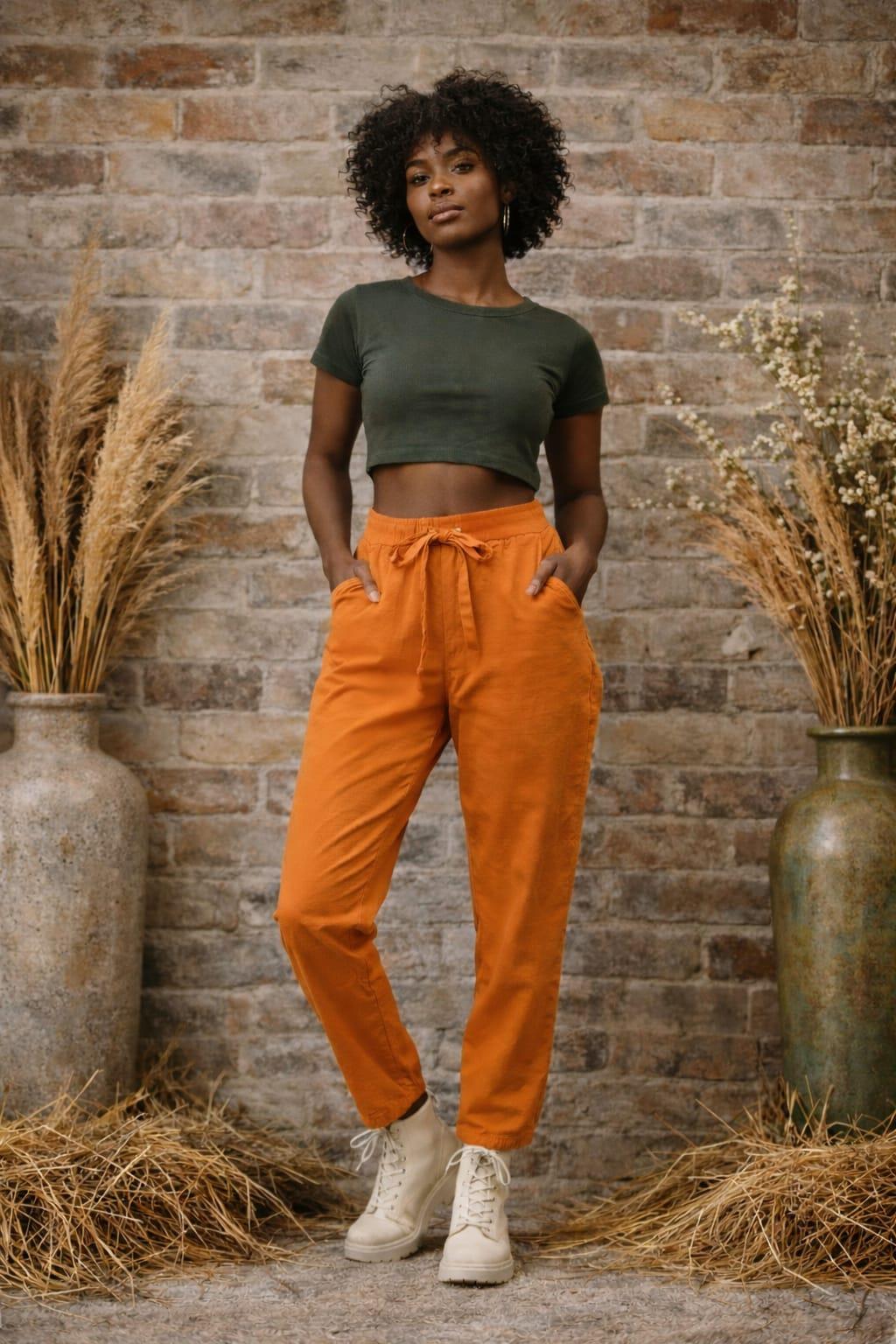 Italian pantolon elastik bir yapıya sahip yandan cepli renk turuncu