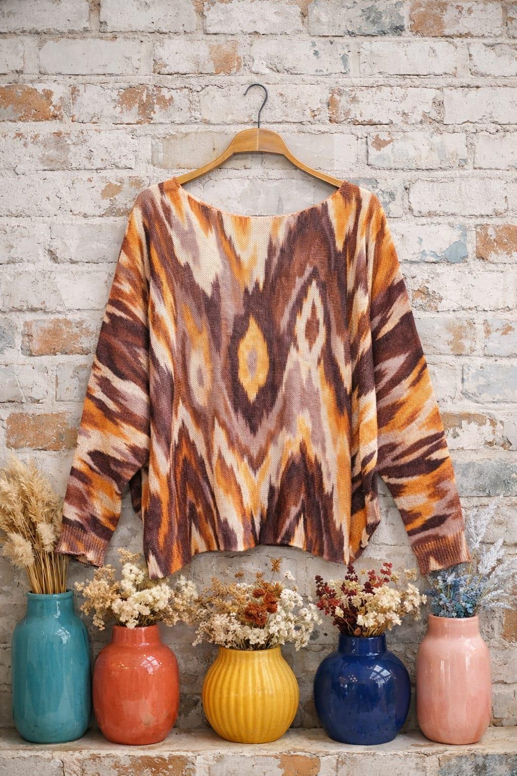 İtalian Triko Viskon Bluz Desenli