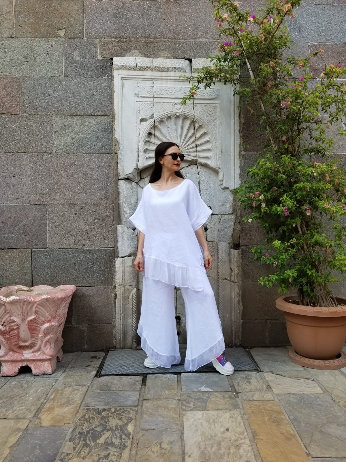 İtalyan %100 Keten Beyaz Takım