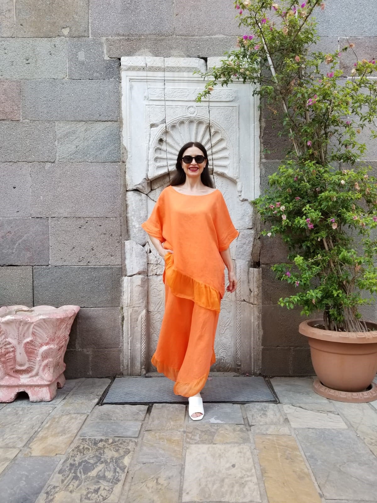 İtalyan %100 Keten Turuncu Takım