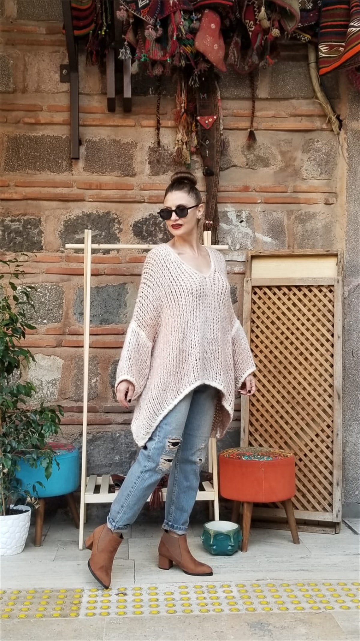 İtalyan Bej Yün Oversize Kazak